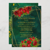 Invitation Dîner de répétition Emerald Gold Géométrique Rouge (Devant / Derrière)
