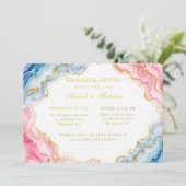Invitation Dîner de répétition en agate rose bleu or (Debout devant)