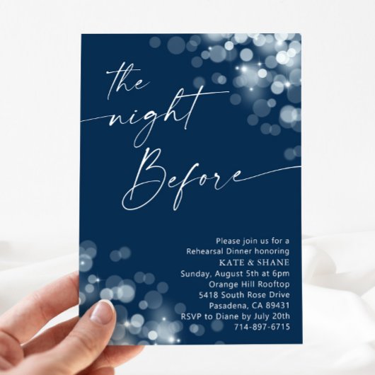 Invitation Dîner de répétition en argent et bleu marine