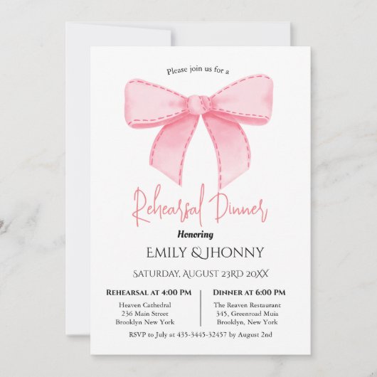Invitation Dîner de répétition en bleu rose (Devant)
