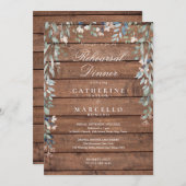 Invitation Dîner de répétition en bois rustique fleur sauvage (Devant / Derrière)