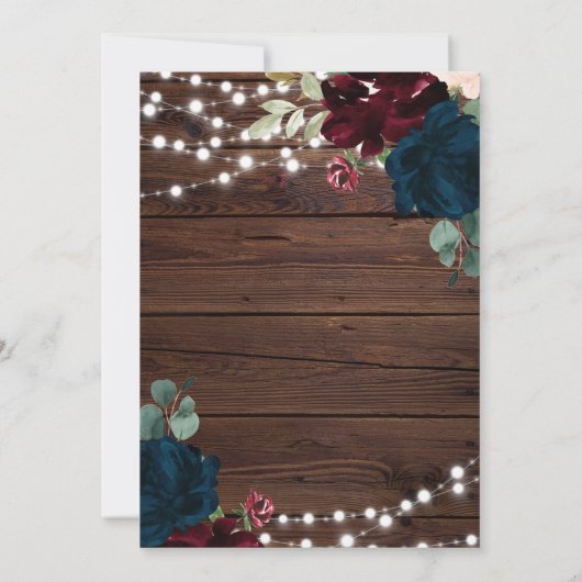 Invitation Dîner de répétition en bois rustique Marsala & Nav (Dos)