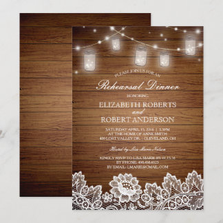 Invitation Dîner de répétition en bois rustique Mason