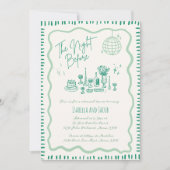 Invitation Dîner de répétition en forme de vague verte tiré à (Devant)