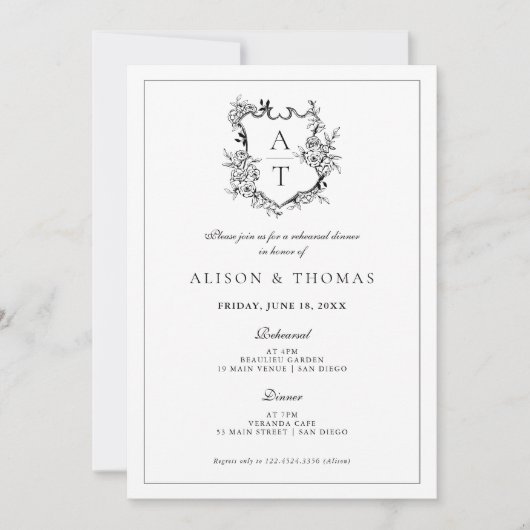 Invitation Dîner de répétition en noir et blanc (Devant)