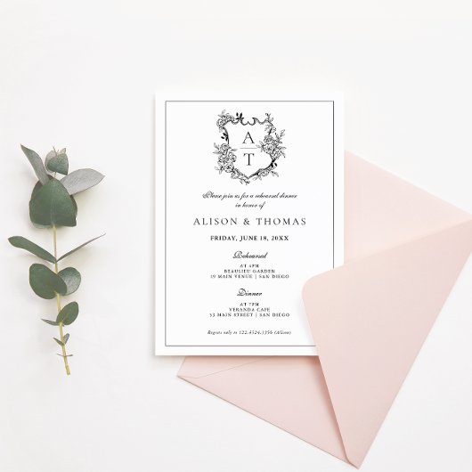 Invitation Dîner de répétition en noir et blanc