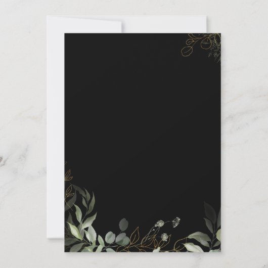 Invitation Dîner de répétition en noir or et verdure (Dos)