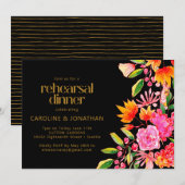 Invitation Dîner de répétition en noir rose et orange (Devant / Derrière)