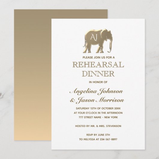 Invitation Dîner de répétition en or (Devant / Derrière)