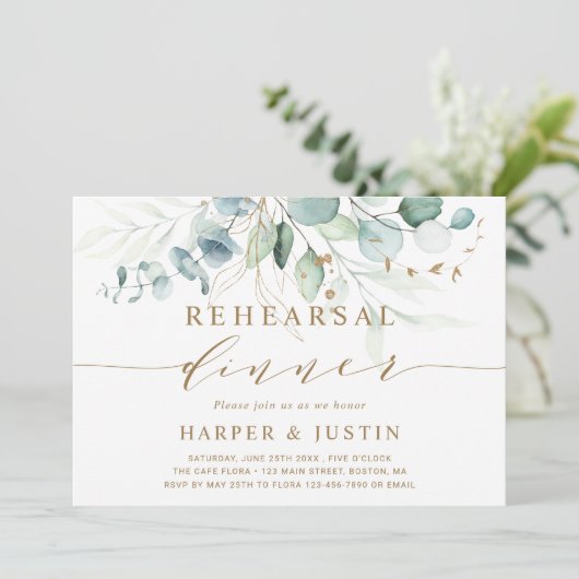 Invitation Dîner de répétition en or et vert (Debout devant)