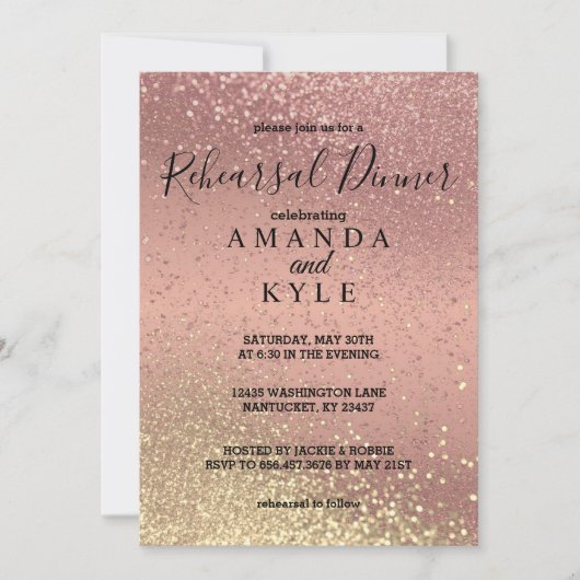 Invitation Dîner de répétition en Parties scintillant or et o (Devant)