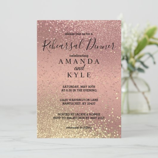Invitation Dîner de répétition en Parties scintillant or et o (Debout devant)
