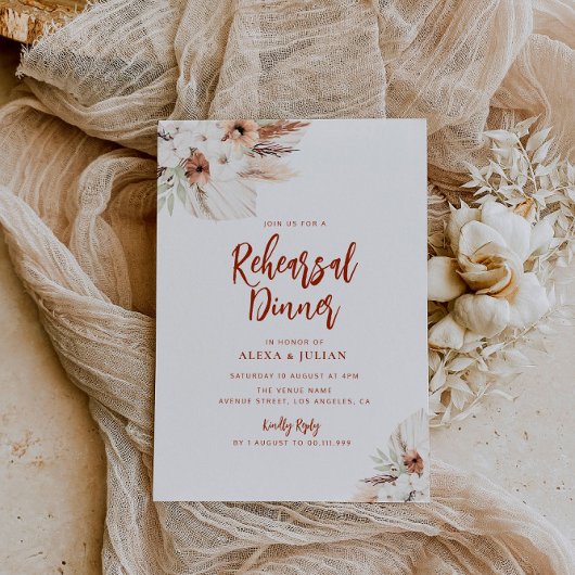 Invitation dîner de répétition en terre cuite florale automne