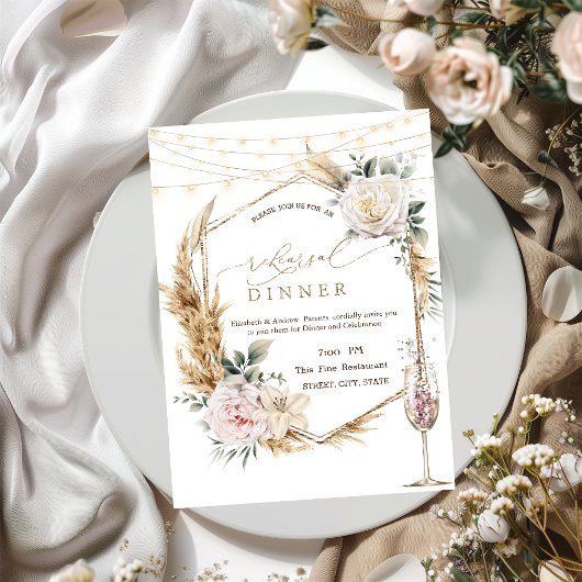 Invitation Dîner de répétition en verre de Champagne de cadre