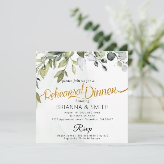 Invitation Dîner de répétition Eucalyptus (Debout devant)