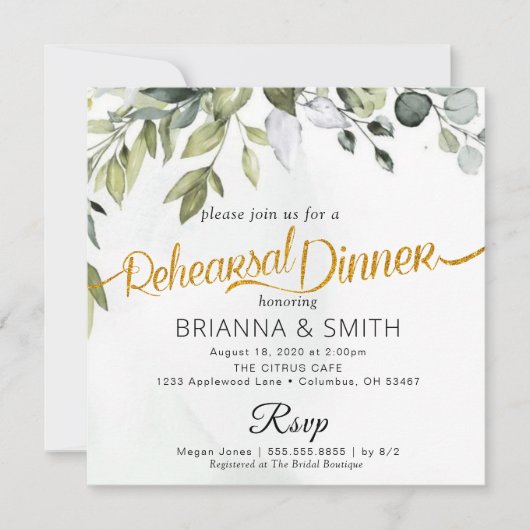 Invitation Dîner de répétition Eucalyptus (Devant)