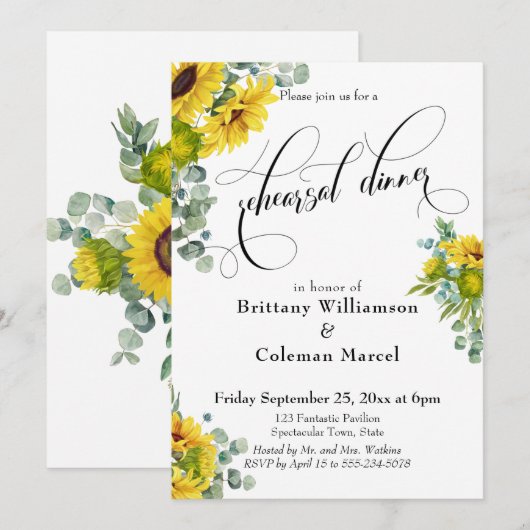 Invitation Dîner de répétition Eucalyptus (Devant / Derrière)