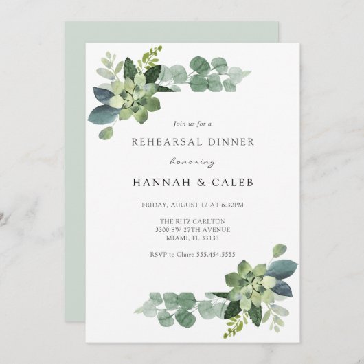 Invitation Dîner de répétition Eucalyptus (Devant / Derrière)