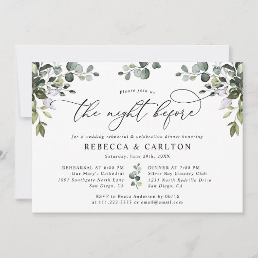 Invitation Dîner de répétition Eucalyptus Élégant (Devant)