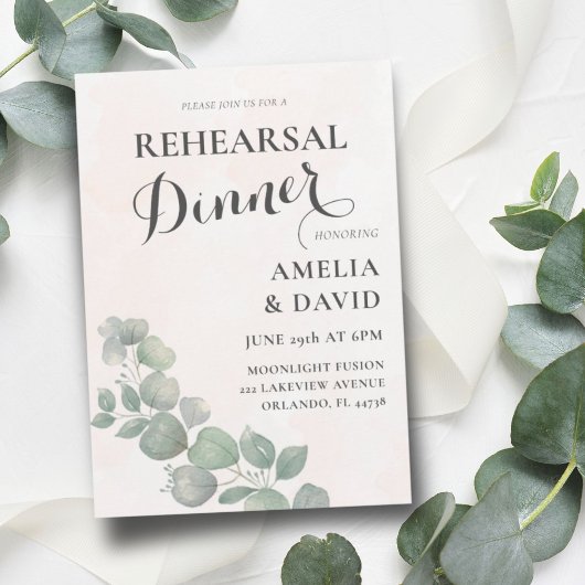 Invitation Dîner de répétition Eucalyptus Vert & Orange