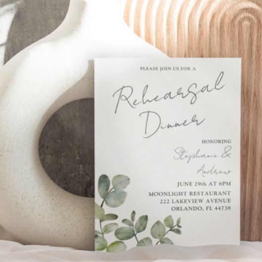 Invitation Dîner de répétition Eucalyptus Vert Sauge Moderne