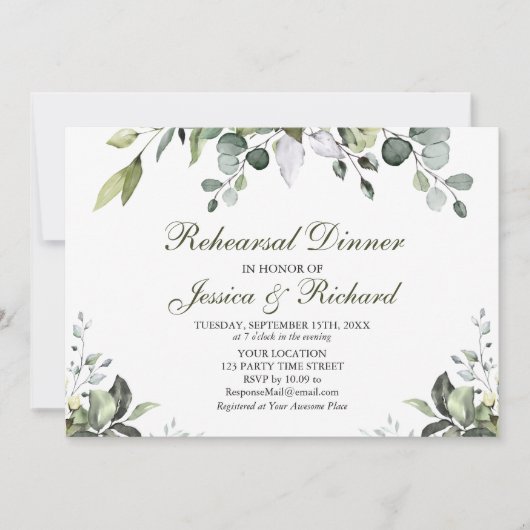 Invitation Dîner de répétition Eucalyptus Watercolor Invitati (Devant)