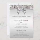 Invitation Dîner de répétition Faux Silver Sequins Bow (Devant)
