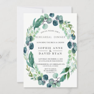 Invitation Dîner de répétition Feuillage Eucalyptus Aquarelle