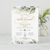 Invitation Dîner de répétition feuille d'or eucalyptus vert (Debout devant)