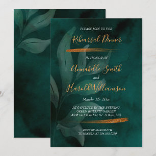 Invitation Dîner de répétition feuille et vert émeraude moder