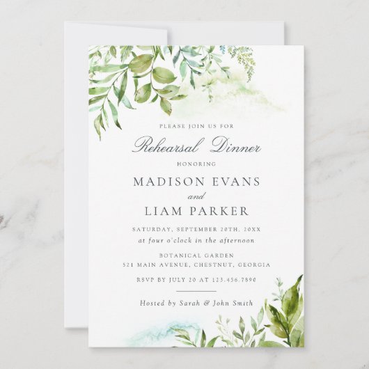 Invitation Dîner de répétition Feuille Foliage de verdure mod (Devant)