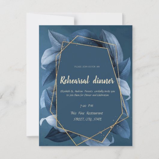 Invitation Dîner de répétition Feuille Gold Frame (Devant)