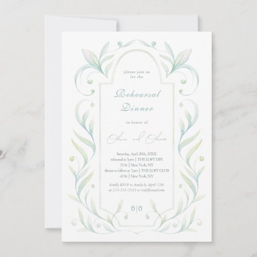 Invitation Dîner de répétition Feuille verte (Devant)