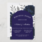 Invitation Dîner de répétition Feuilles Marine Blue Peony & S (Devant)