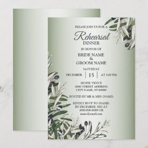 Invitation Dîner de répétition feuilles vertes olive noire