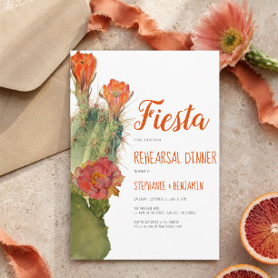 Invitation Dîner de Répétition Fiesta Cactus Fleurs Aquarelle