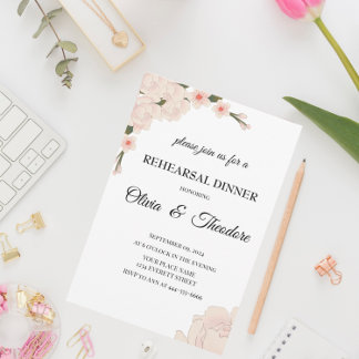 Invitation Dîner de répétition Fleur Rose Élégant