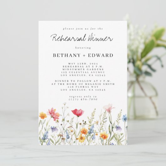 Invitation Dîner de répétition Fleur sauvage aquarelle (Debout devant)