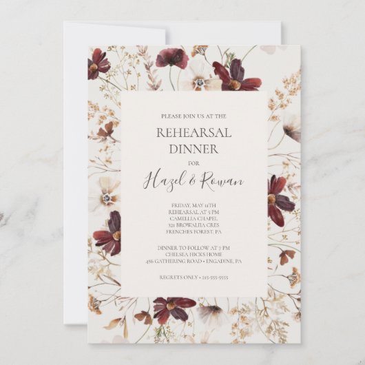 Invitation Dîner de répétition Fleur sauvage Beige Cuivre Bou (Devant)