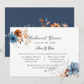 Invitation Dîner de répétition Fleur sauvage bleu et orange (Devant / Derrière)