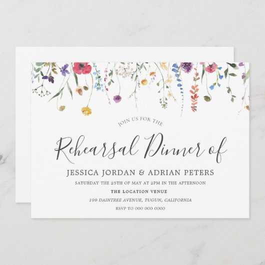 Invitation Dîner de répétition Fleur sauvage coloré (Devant / Derrière)