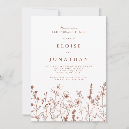 Invitation Dîner de répétition Fleur sauvage de la Chute de T (Devant)