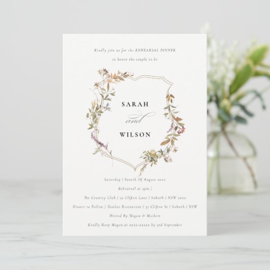 Invitation Dîner de répétition Fleur sauvage rose rose sombre (Debout devant)