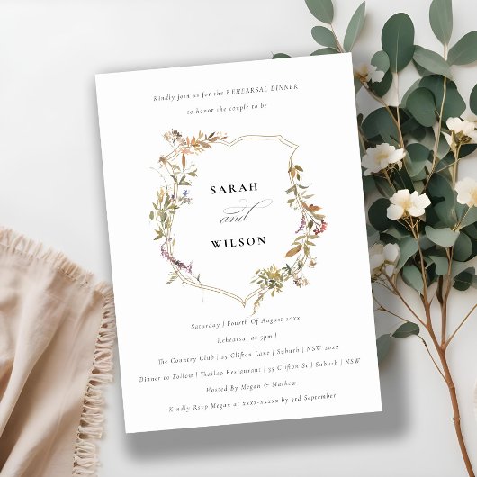 Invitation Dîner de répétition Fleur sauvage rose rose sombre