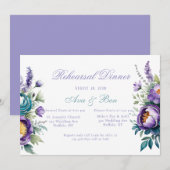 Invitation Dîner de répétition Fleur sauvage violet Turquoise (Devant / Derrière)