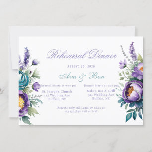 Invitation Dîner de répétition Fleur sauvage violet Turquoise