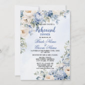 Invitation Dîner de répétition Fleurs d'ivoire bleu Dusty (Devant)