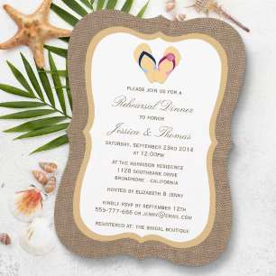 Invitation Dîner de répétition Flip Flop Sand Beach Burlap