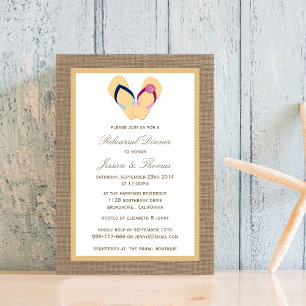 Invitation Dîner de répétition Flip Flop Sand Beach Burlap