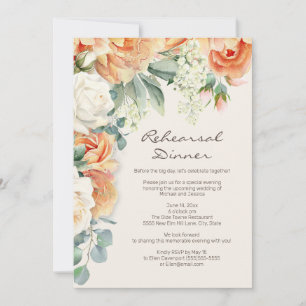 Invitation Dîner de répétition floral à la crème de pêche Euc